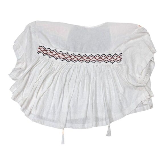 Free People Peasant Style Blouse Womens Sz L Embroidered Market Tee Boho Hippie - Picture 2 of 6